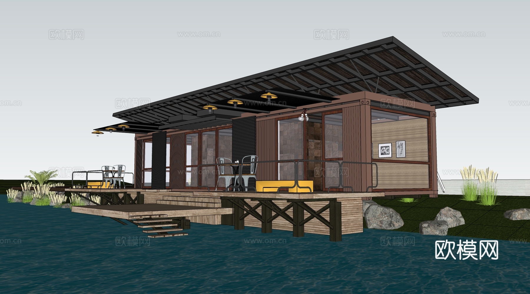 现代小公建 商店建筑 咖啡厅建筑 驿站建筑su模型