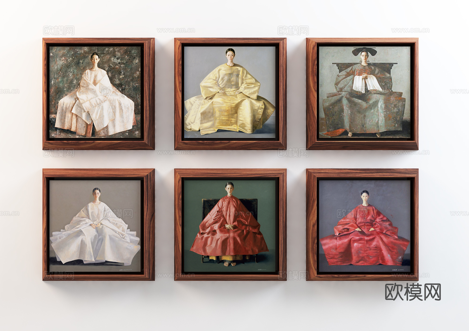 新中式挂画组合 人物画 装饰画3d模型