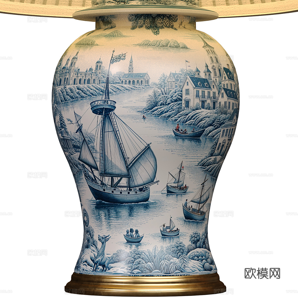 新中式轻奢青花瓷装饰台灯3d模型