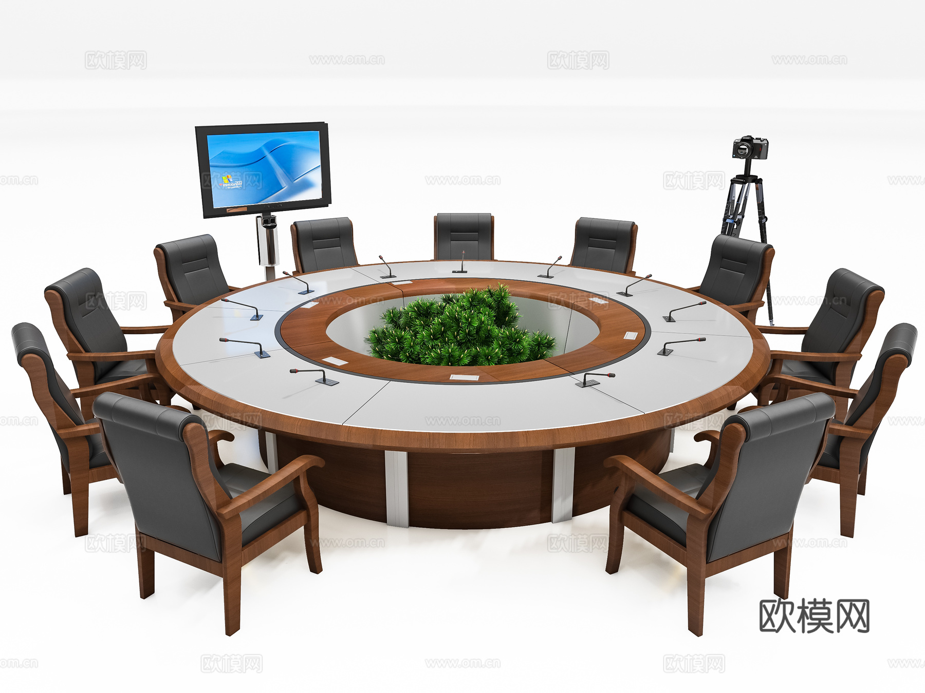 中式圆形会议桌3d模型