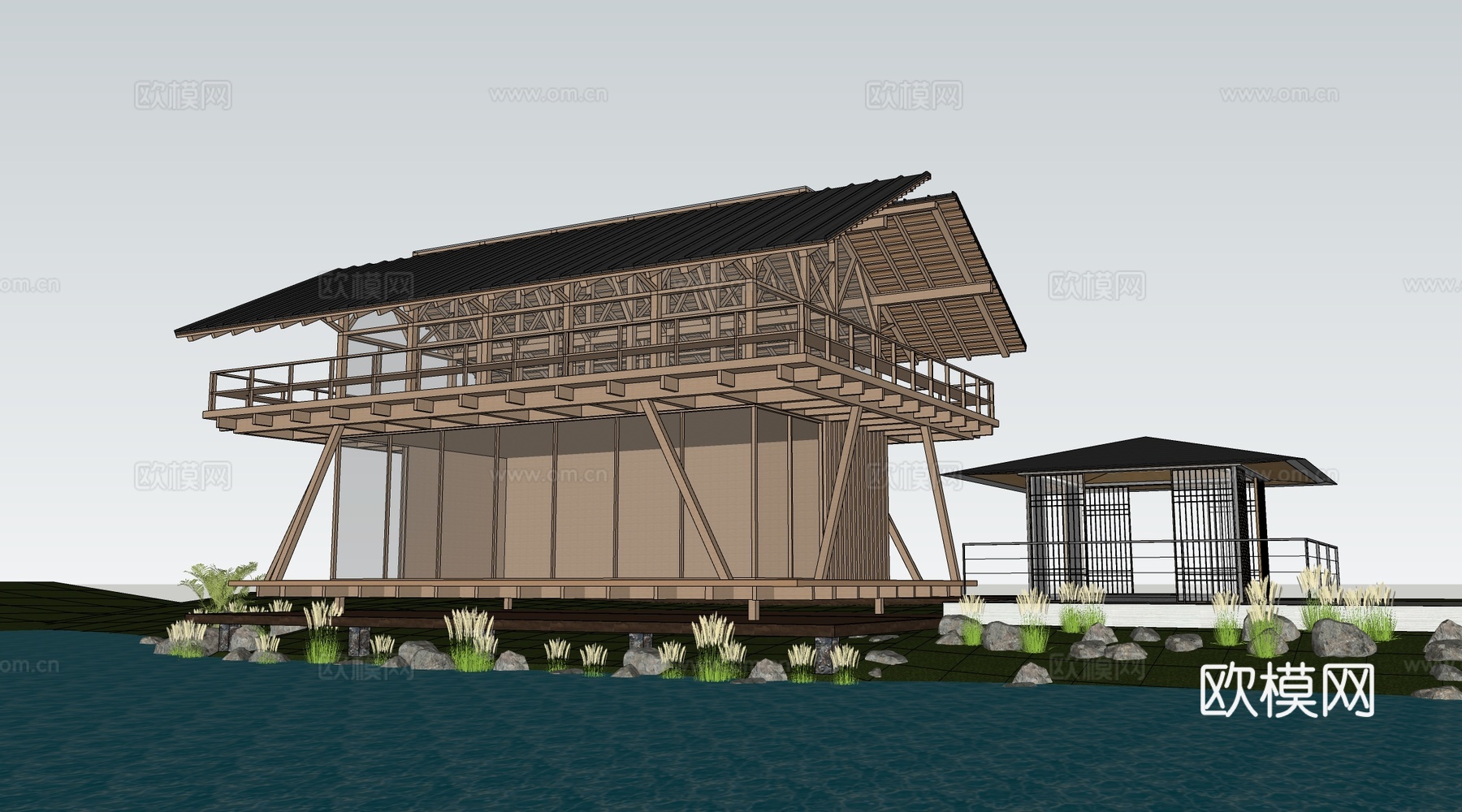现代小公建 商店建筑 咖啡厅建筑 驿站建筑su模型