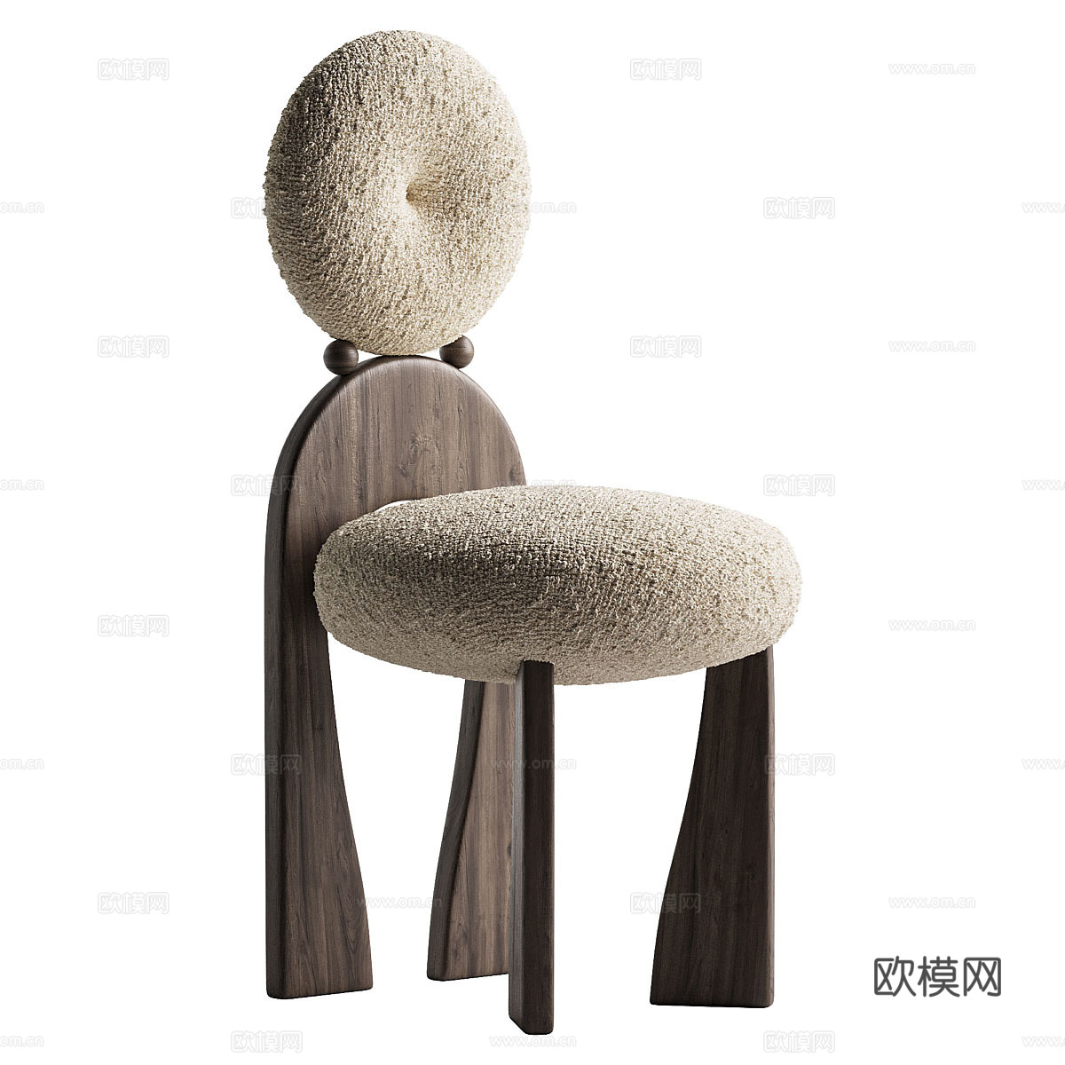 新中式中古风木质布艺单椅3d模型