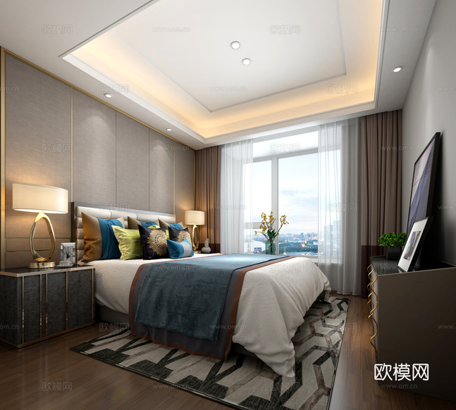 現(xiàn)代臥室 床頭柜 床 電視柜 地毯 裝飾畫3d模型下載