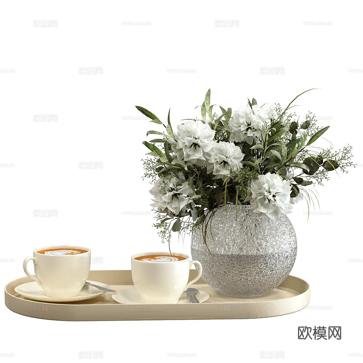 现代奶油风茶具 托盘 咖啡3d模型