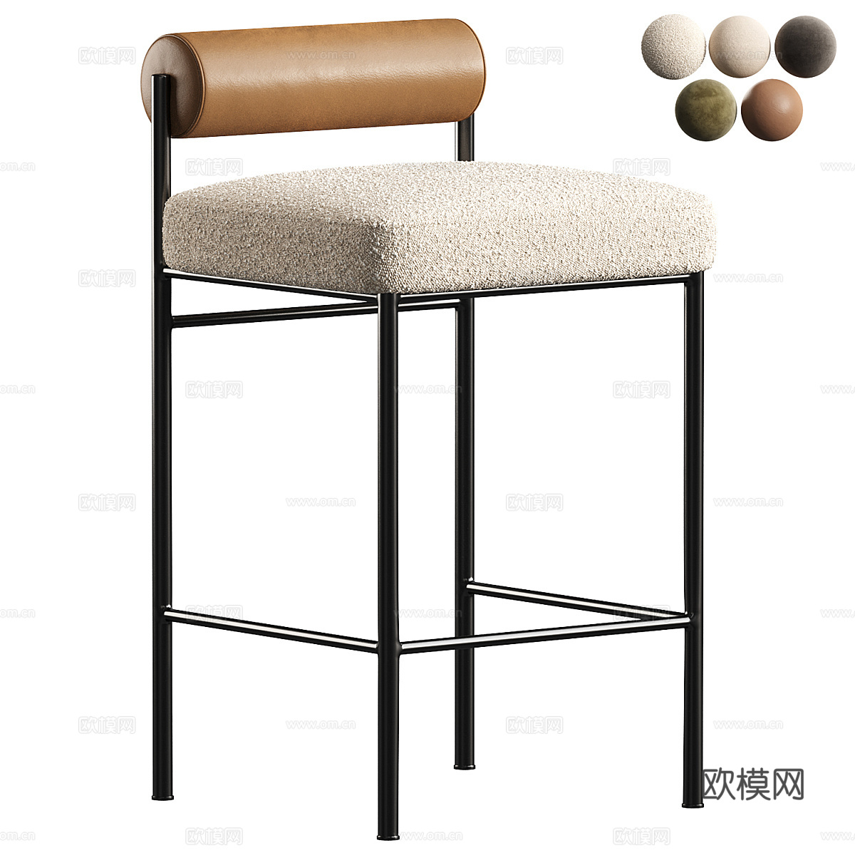 现代意式布艺皮革吧台椅3d模型