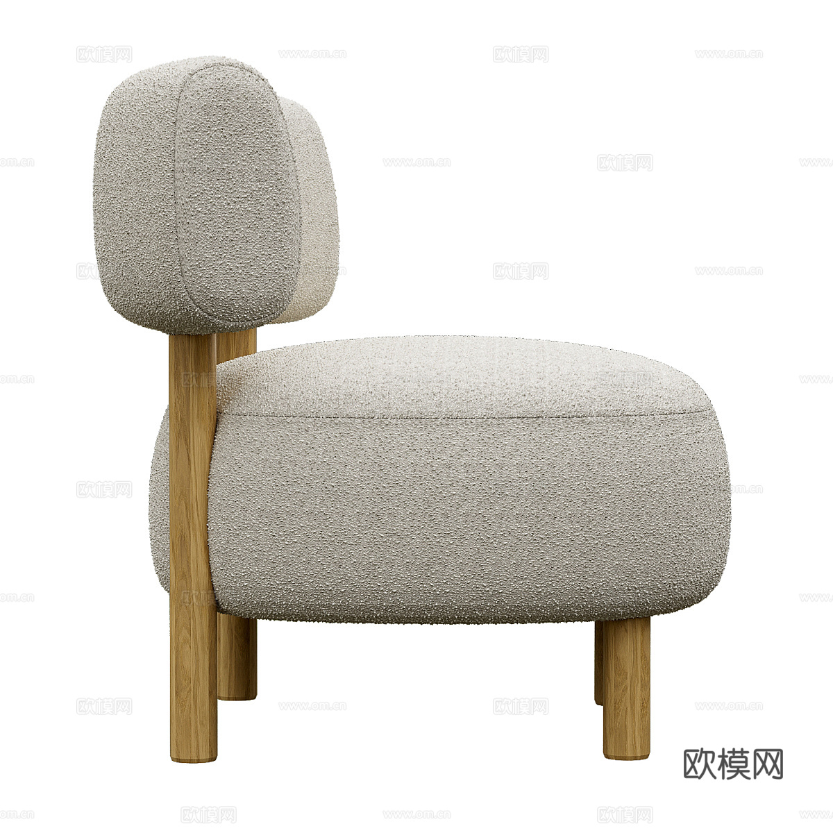 现代奶油风原木布艺沙发椅3d模型