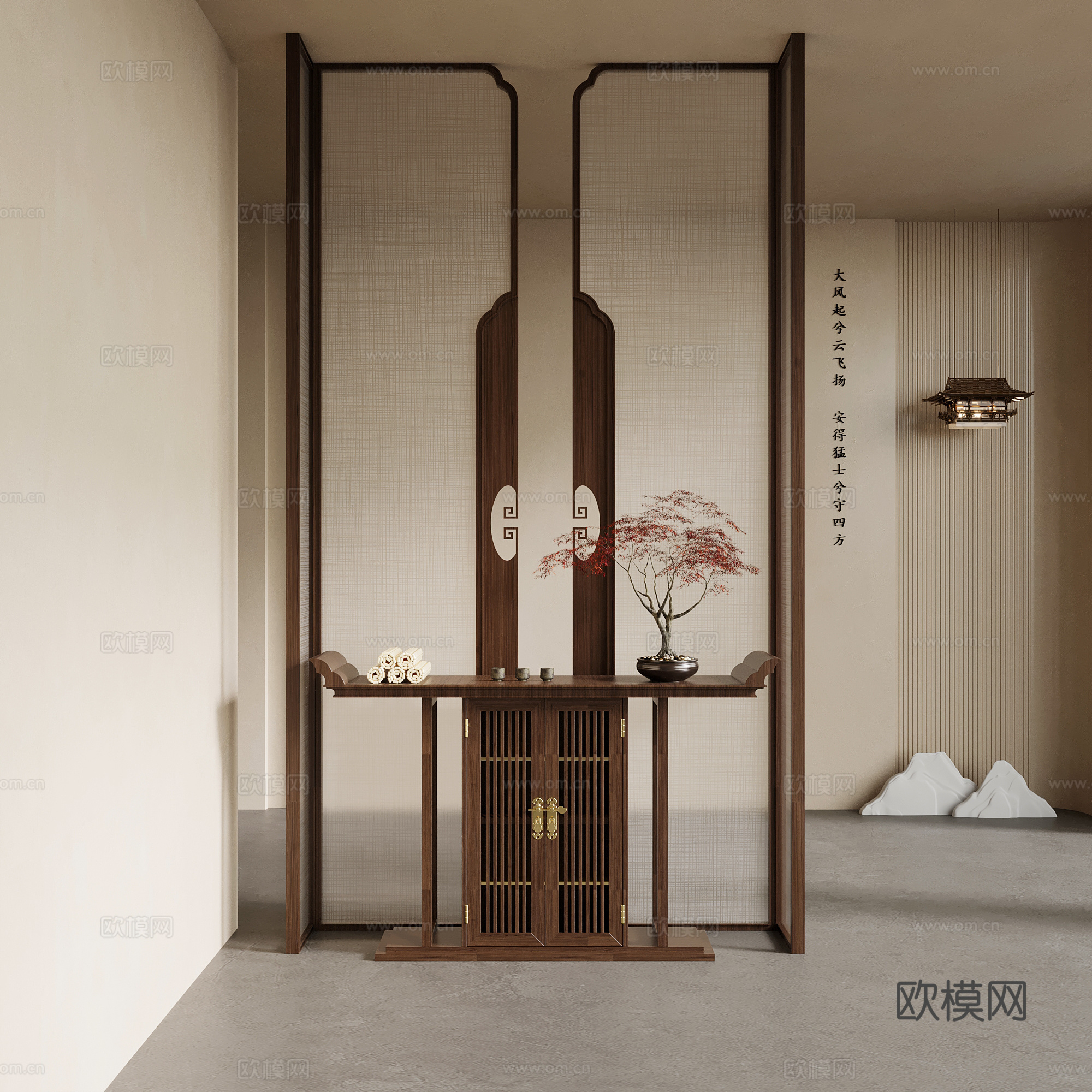 05玄关 新中式玄关 端景台 玄关柜 屏风隔断3d模型