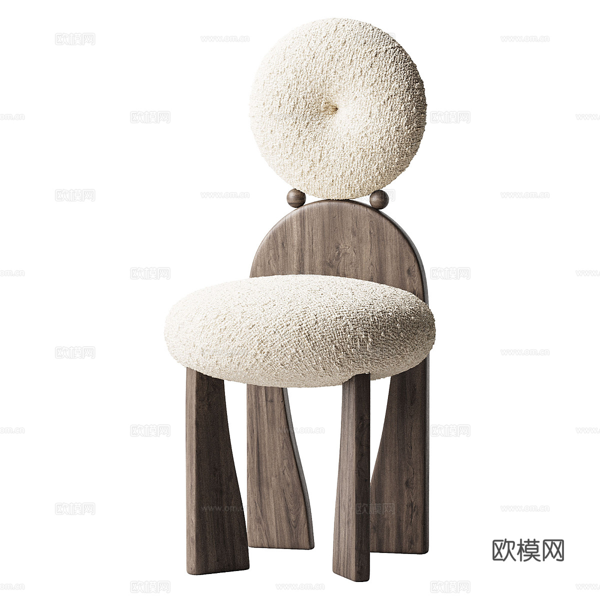 新中式中古风木质布艺单椅3d模型