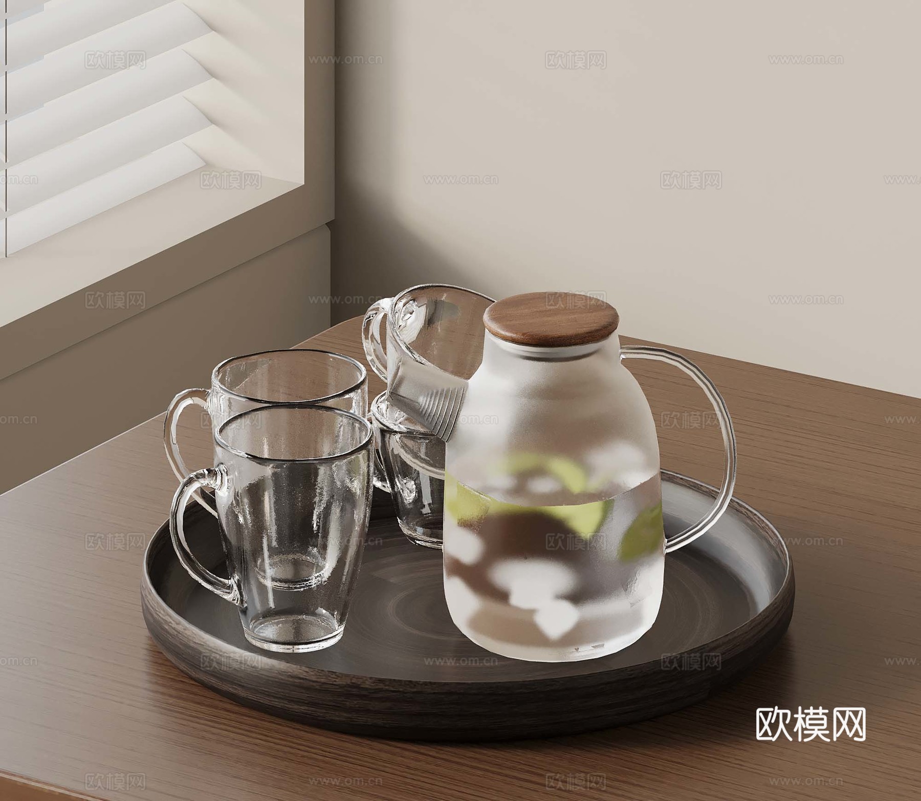 44现代托盘 茶壶茶杯su模型