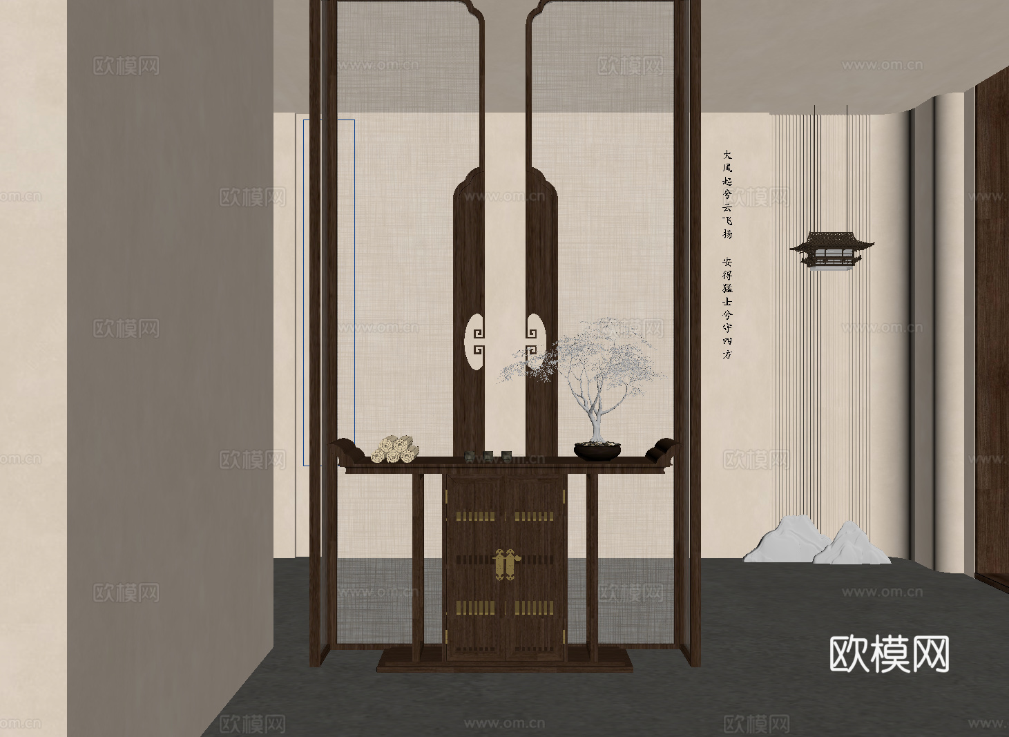 05玄关 新中式玄关 端景台 玄关柜 屏风隔断su模型
