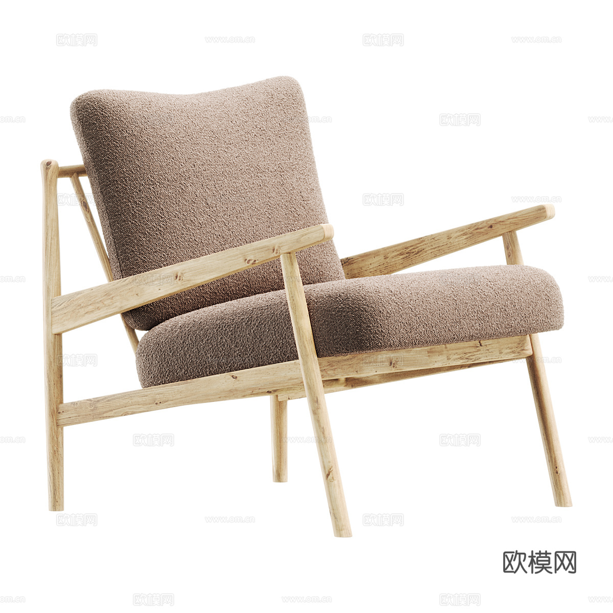 新中式木质布艺扶手椅3d模型