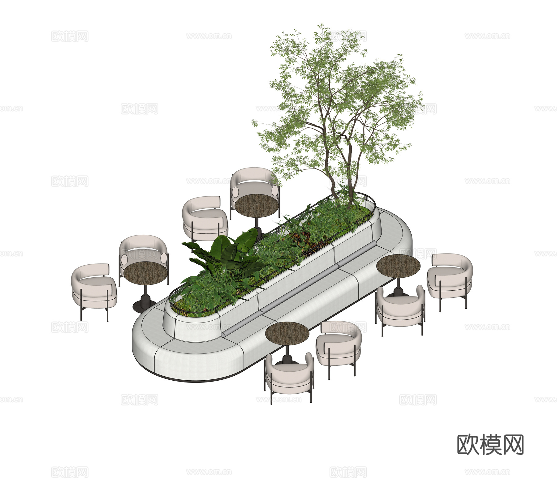 现代洽谈区组合卡座沙发su模型