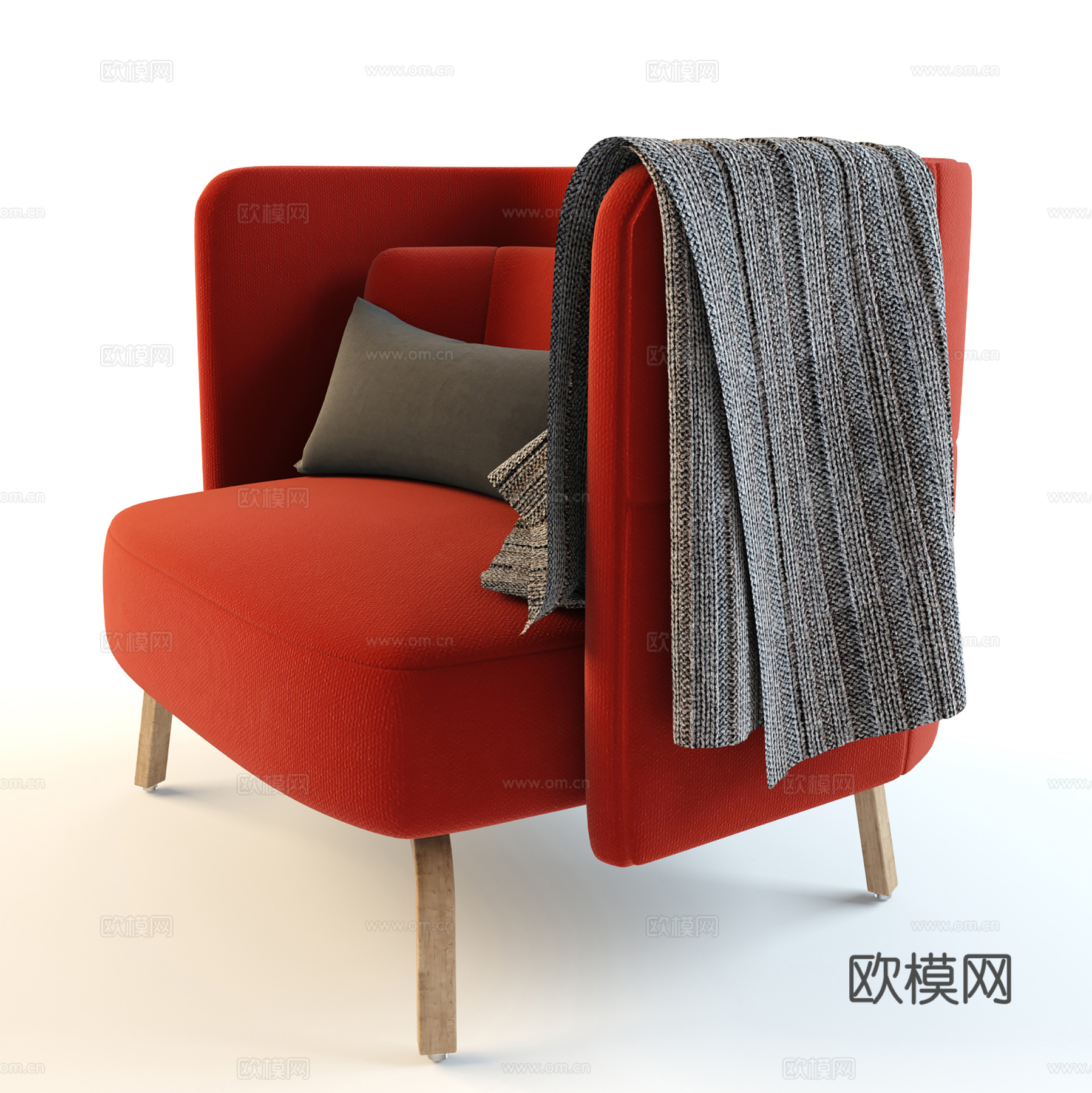 现代单人沙发 布艺沙发  沙发抱枕3d模型