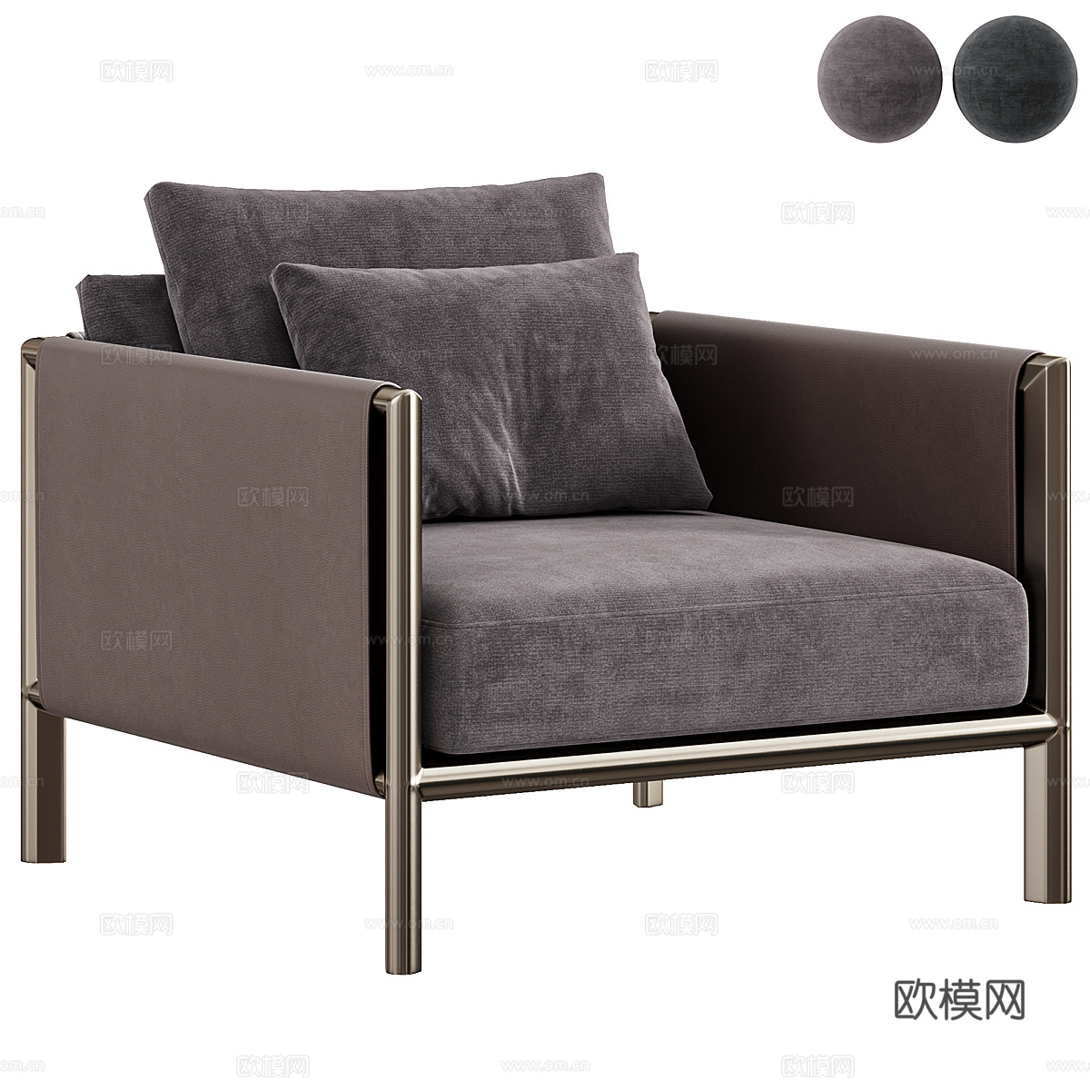 现代意式轻奢皮革布艺扶手椅3d模型