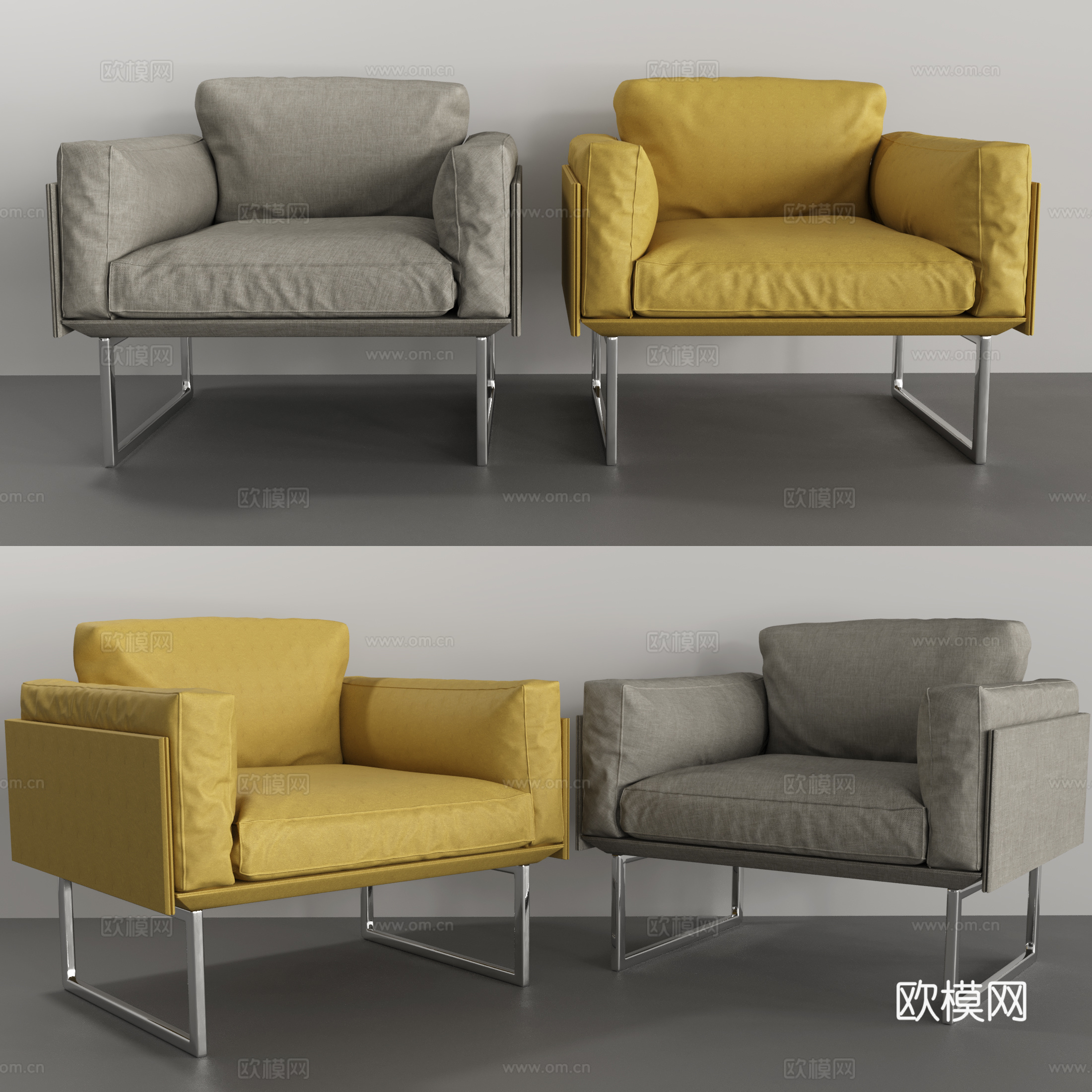 现代意式布艺扶手椅3d模型