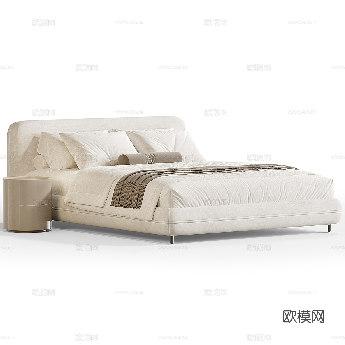 现代奶油风布艺双人床3d模型