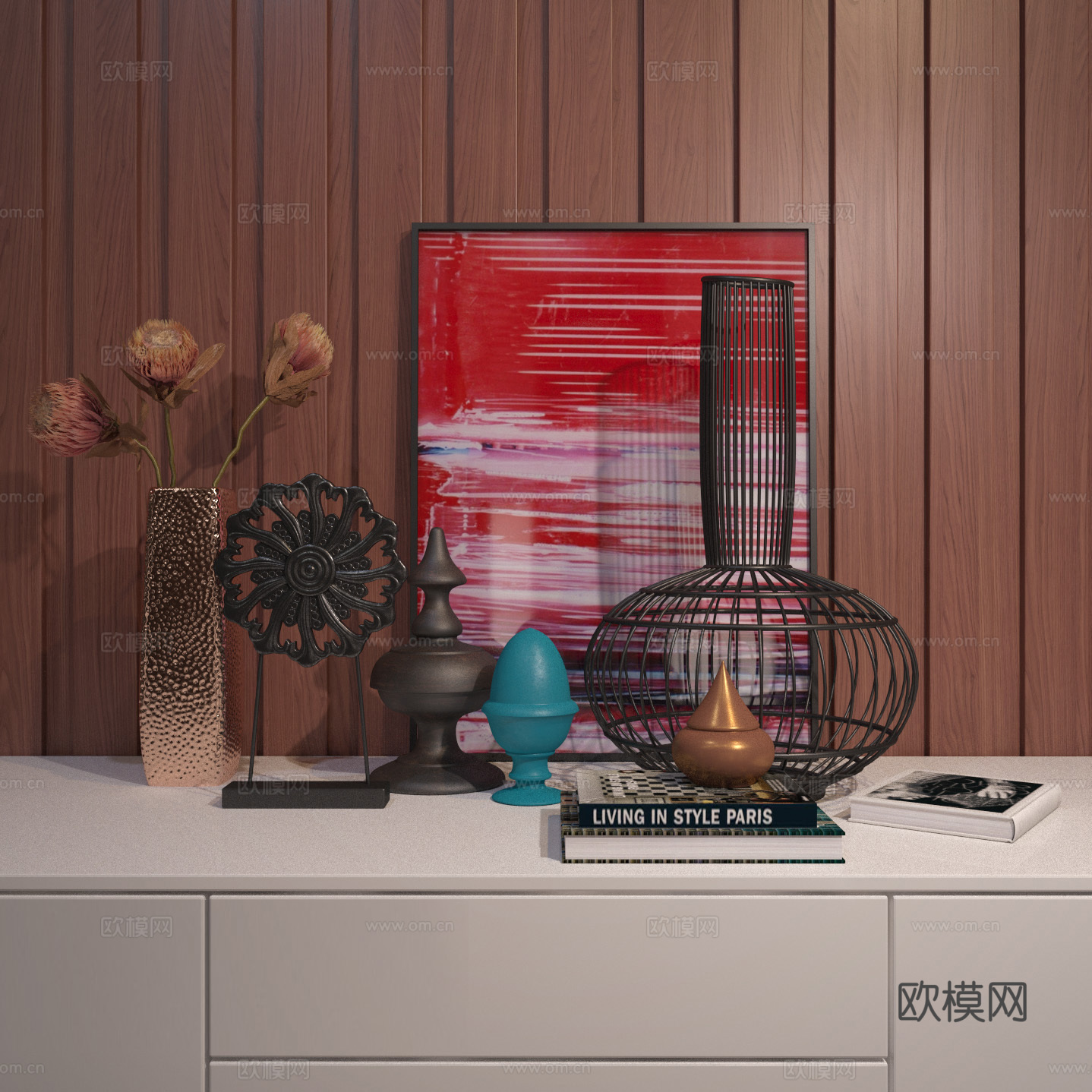 现代饰品摆件 摆件组合 花瓶花卉 陶瓷器皿3d模型