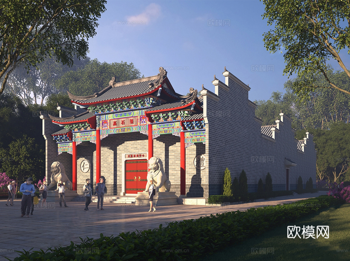 古建祠堂门头 宗祠大门 传统建筑su模型