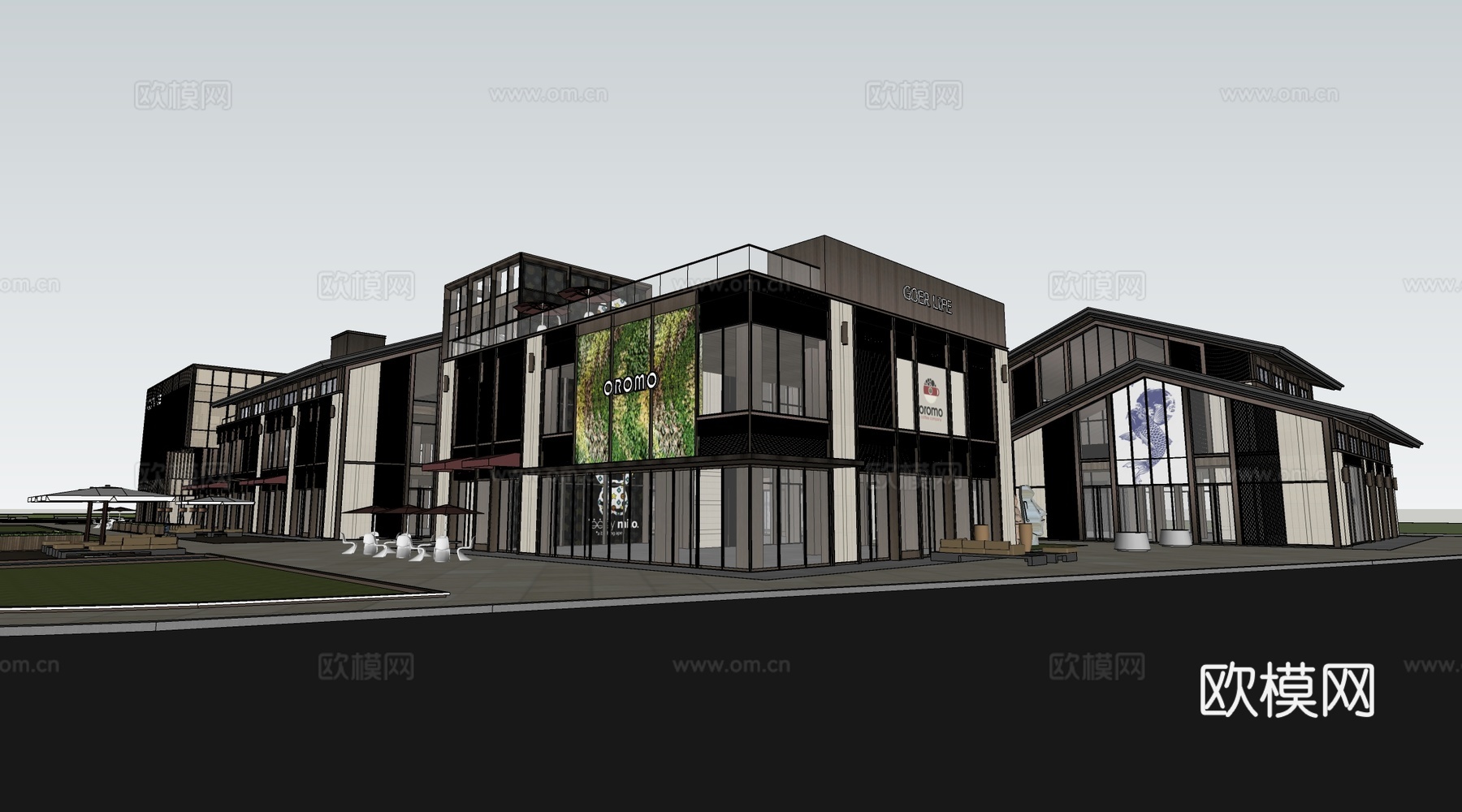 现代商业街建筑 商铺建筑 沿街商铺 商店建筑su模型