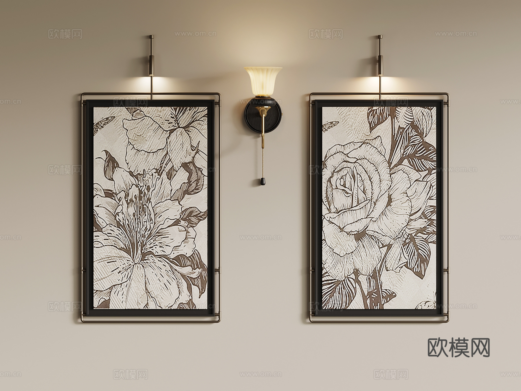 032装饰画 法式复古挂画 艺术画3d模型