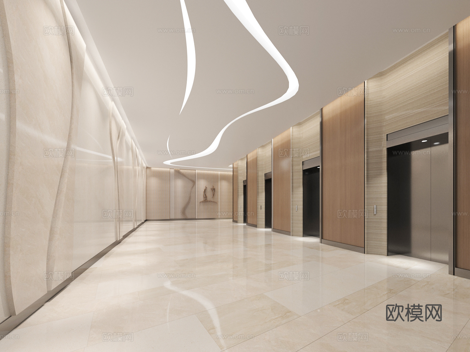 现代电梯大堂3d模型下载