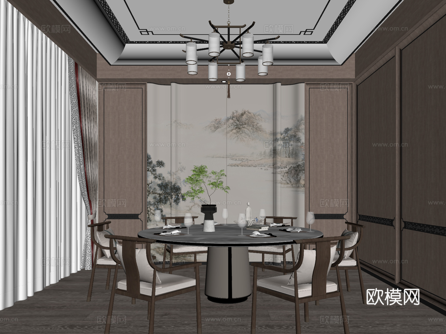 04包厢 新中式餐饮包间 包厢su模型