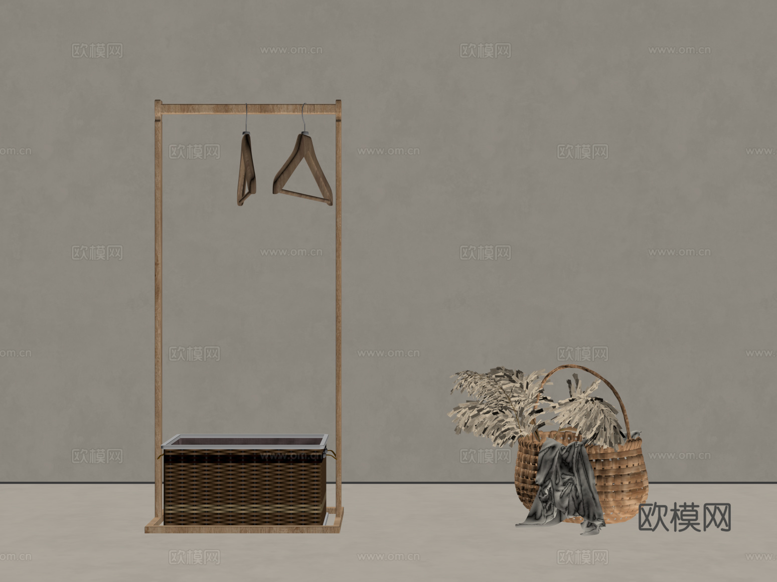 01挂衣架 侘寂风挂衣架 挂衣杆su模型