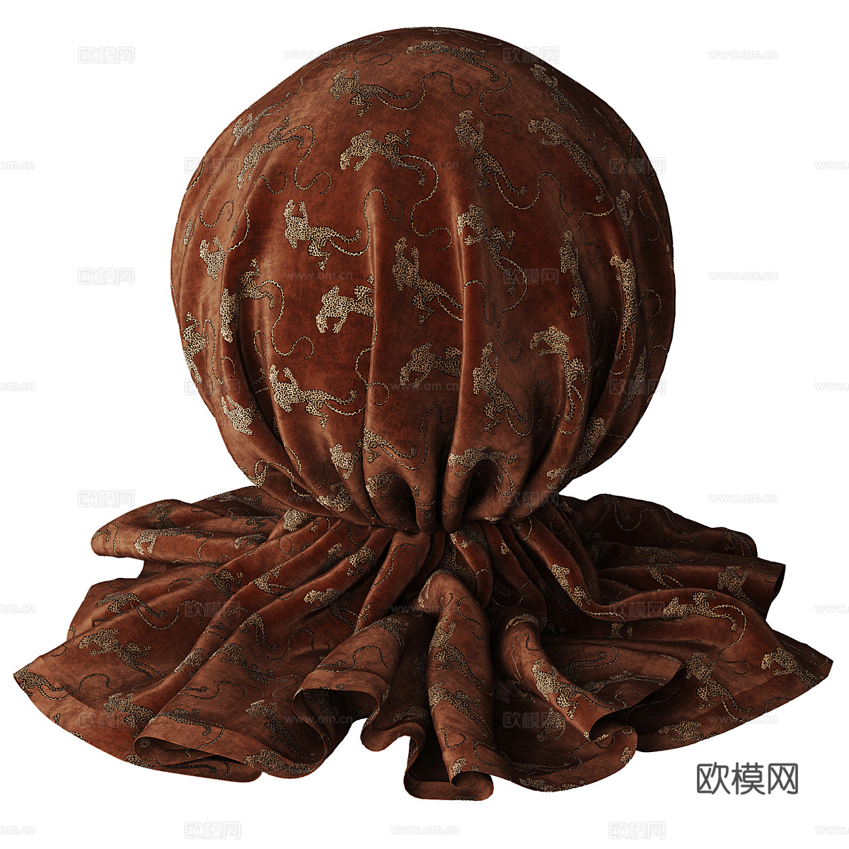 新中式轻奢灯芯绒 丝绒 刺绣布料3d模型