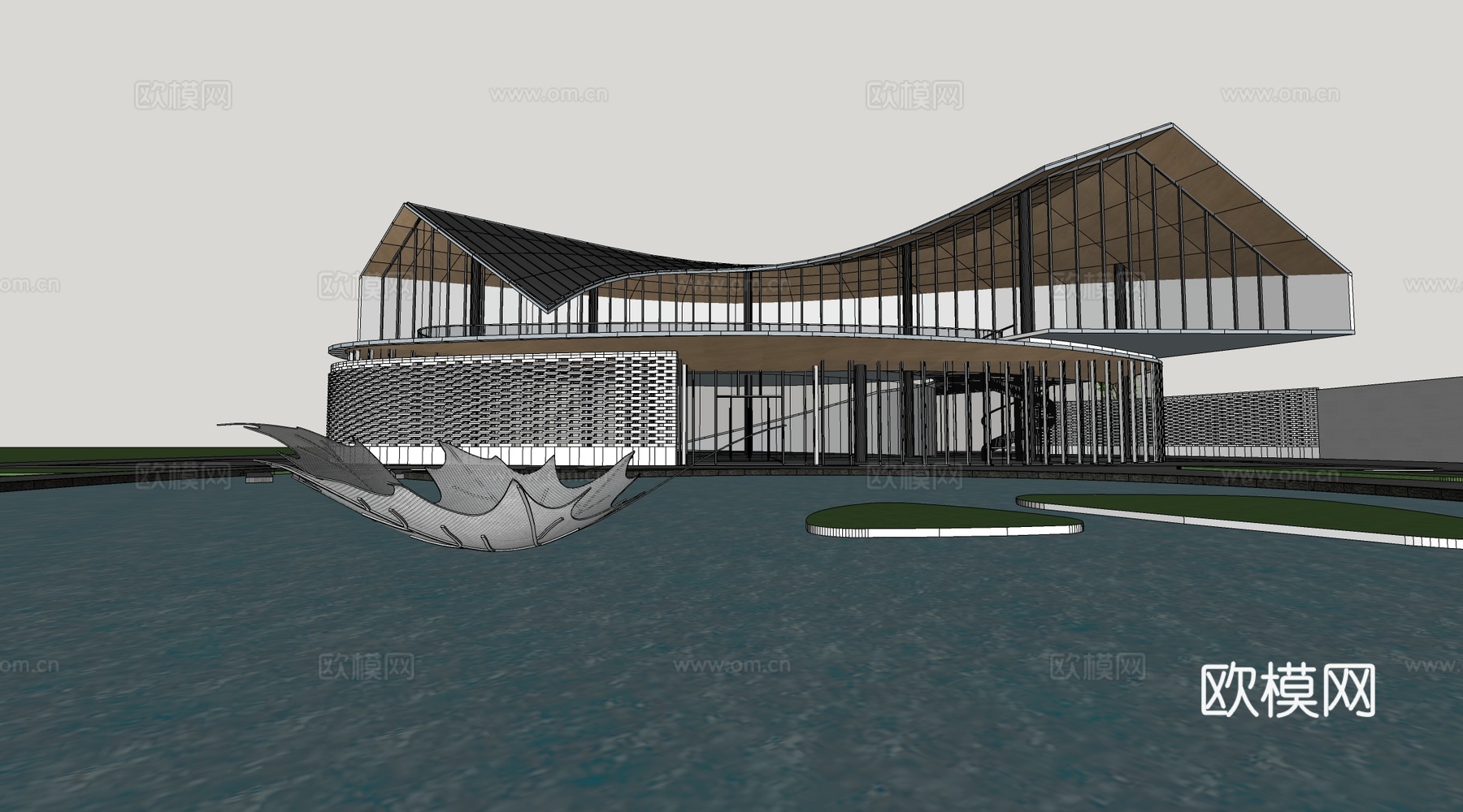 现代售楼部建筑 文化馆建筑 公共建筑 展览馆建筑su模型