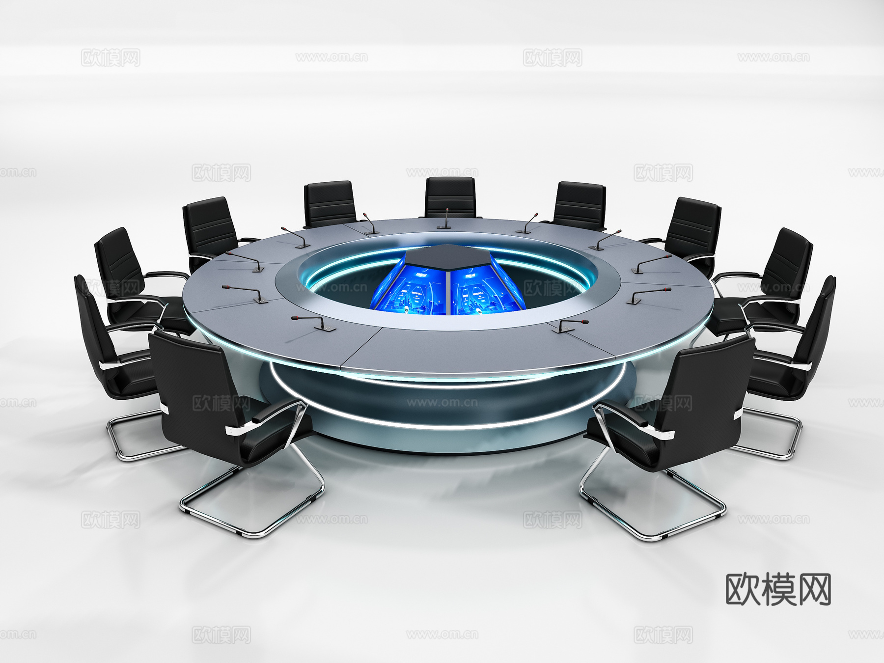 科技感圆形会议桌3d模型