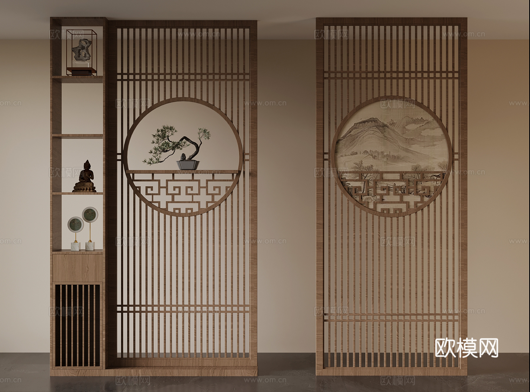 12新中式花格 隔断su模型