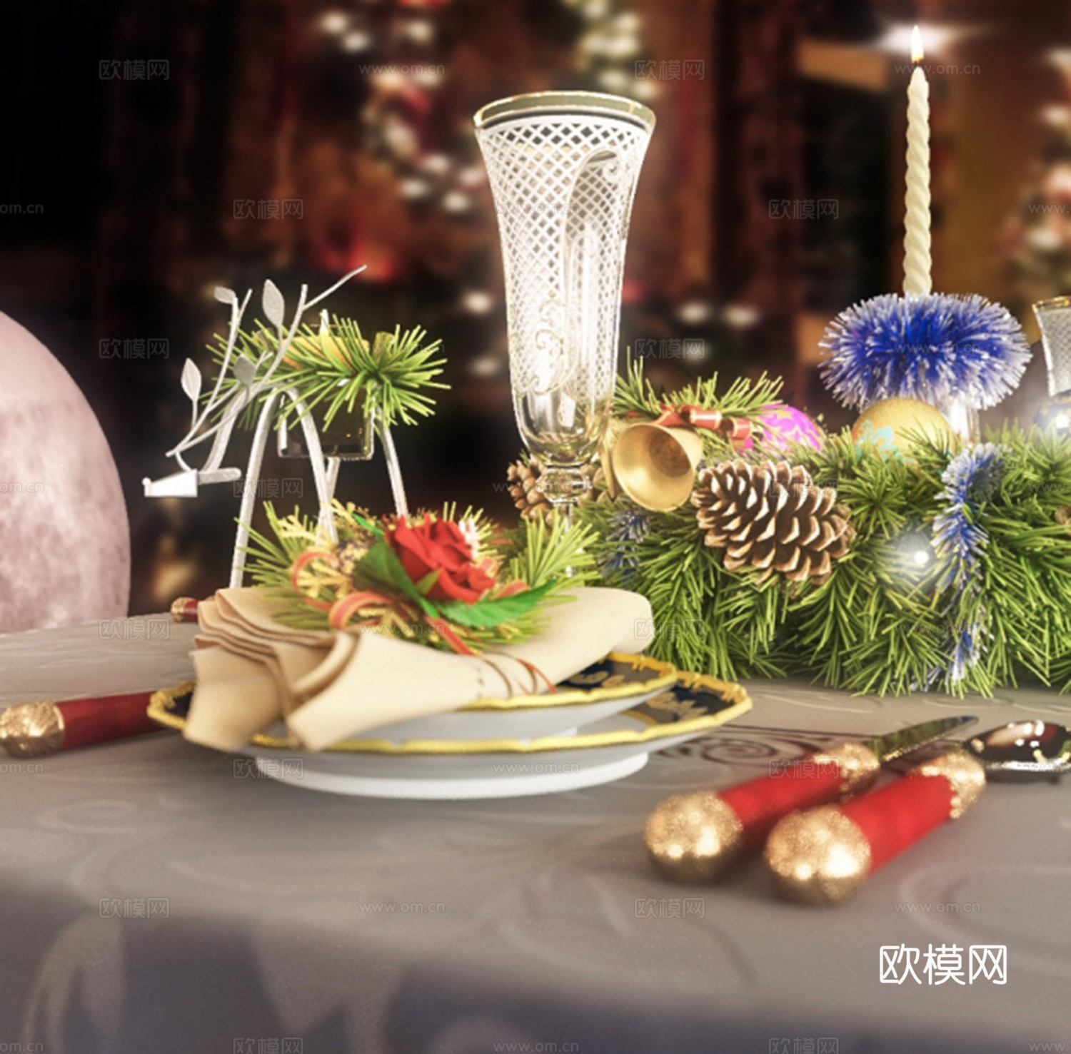 美式餐桌饰品摆件  餐具组合3d模型