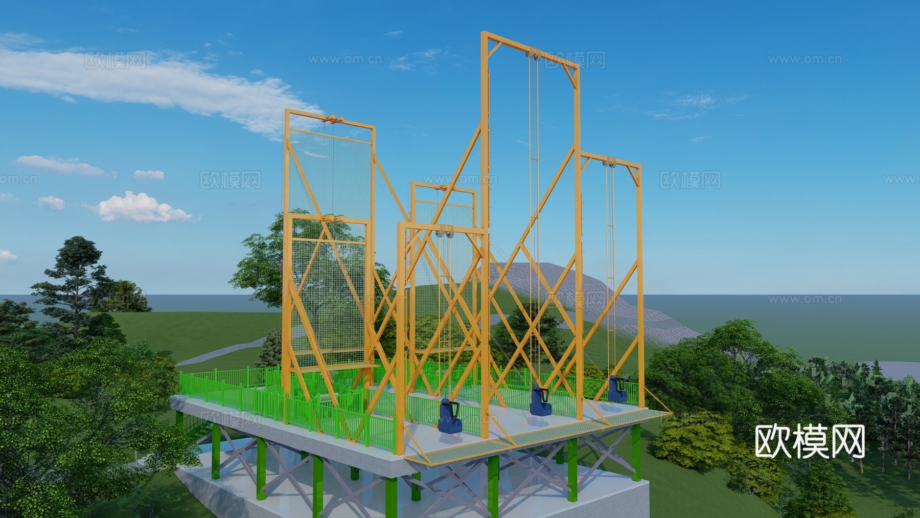 高空秋千 悬崖秋千 网红秋千 机械秋千 现代秋千3d模型