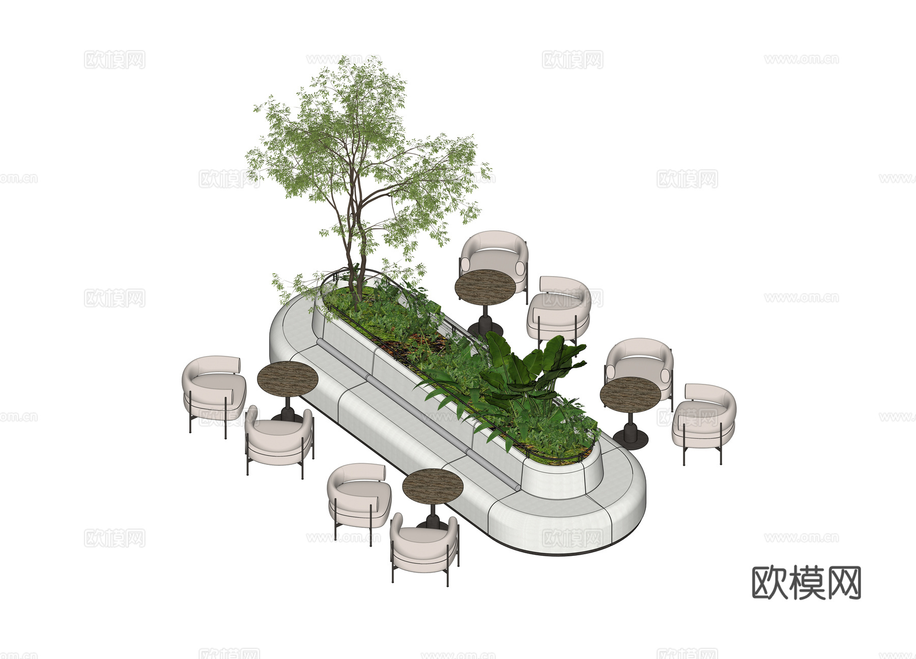 现代洽谈区组合卡座沙发su模型