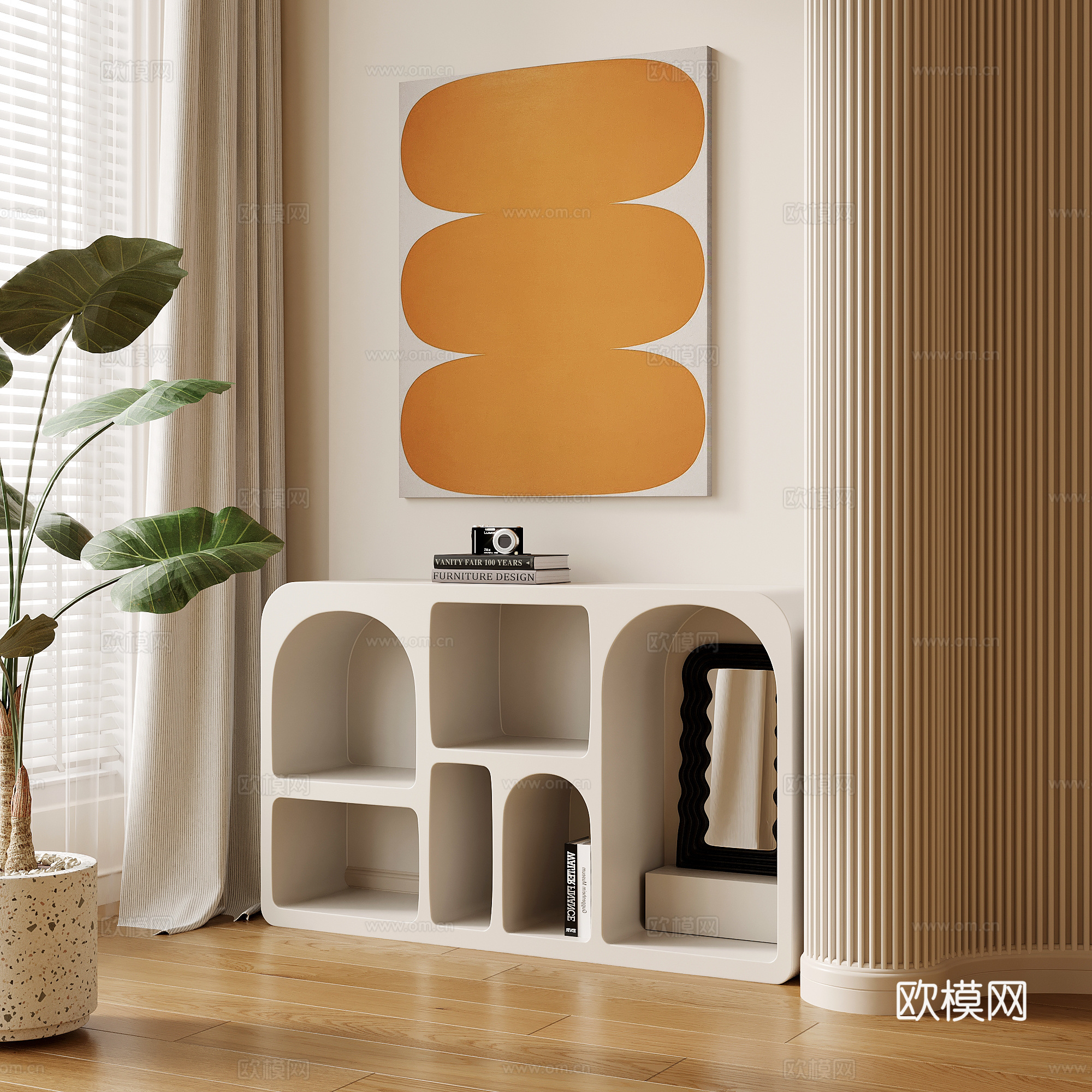 09玄关柜 现代奶油风玄关柜 地柜 装饰柜3d模型