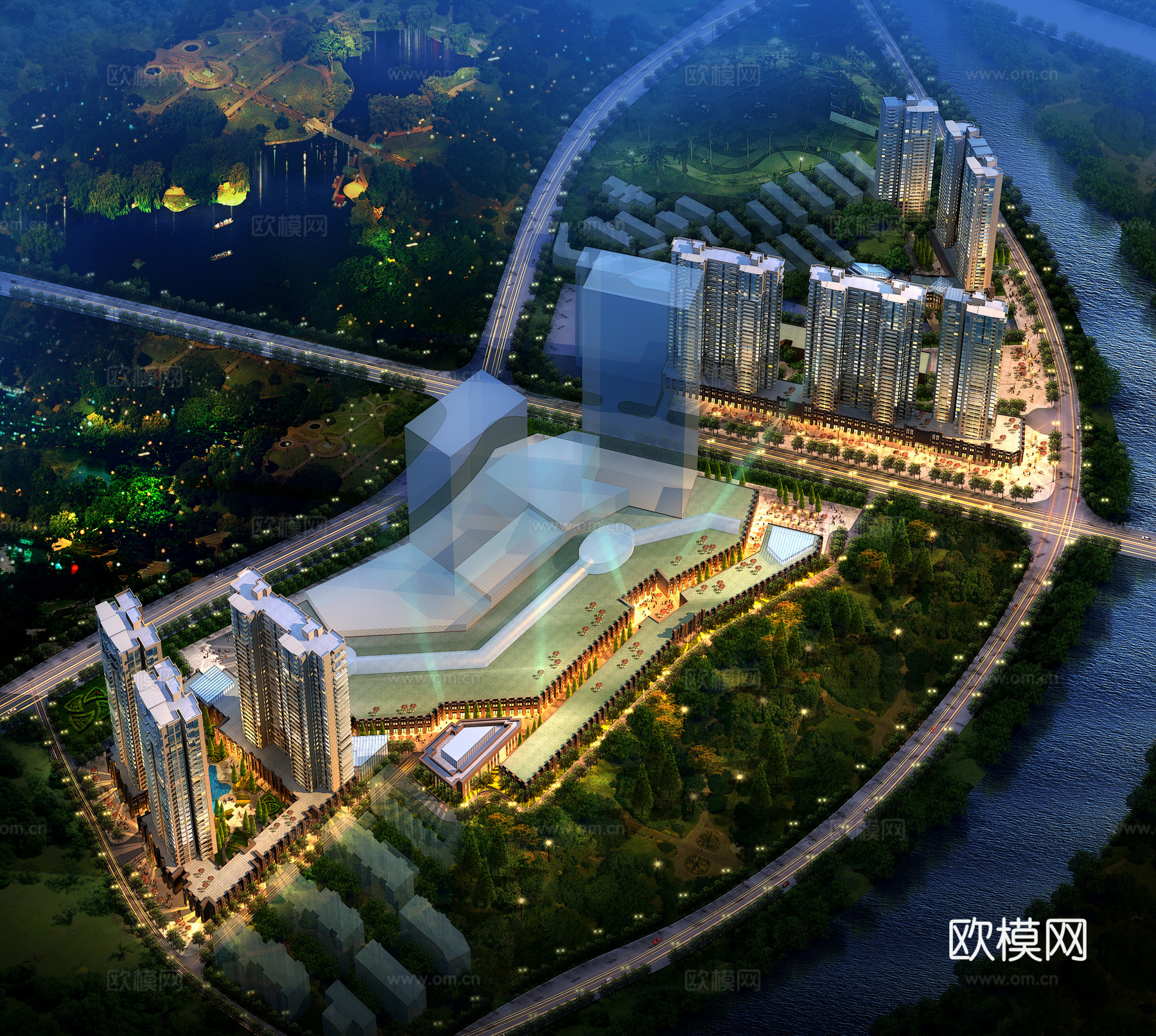 现代商业广场su模型下载