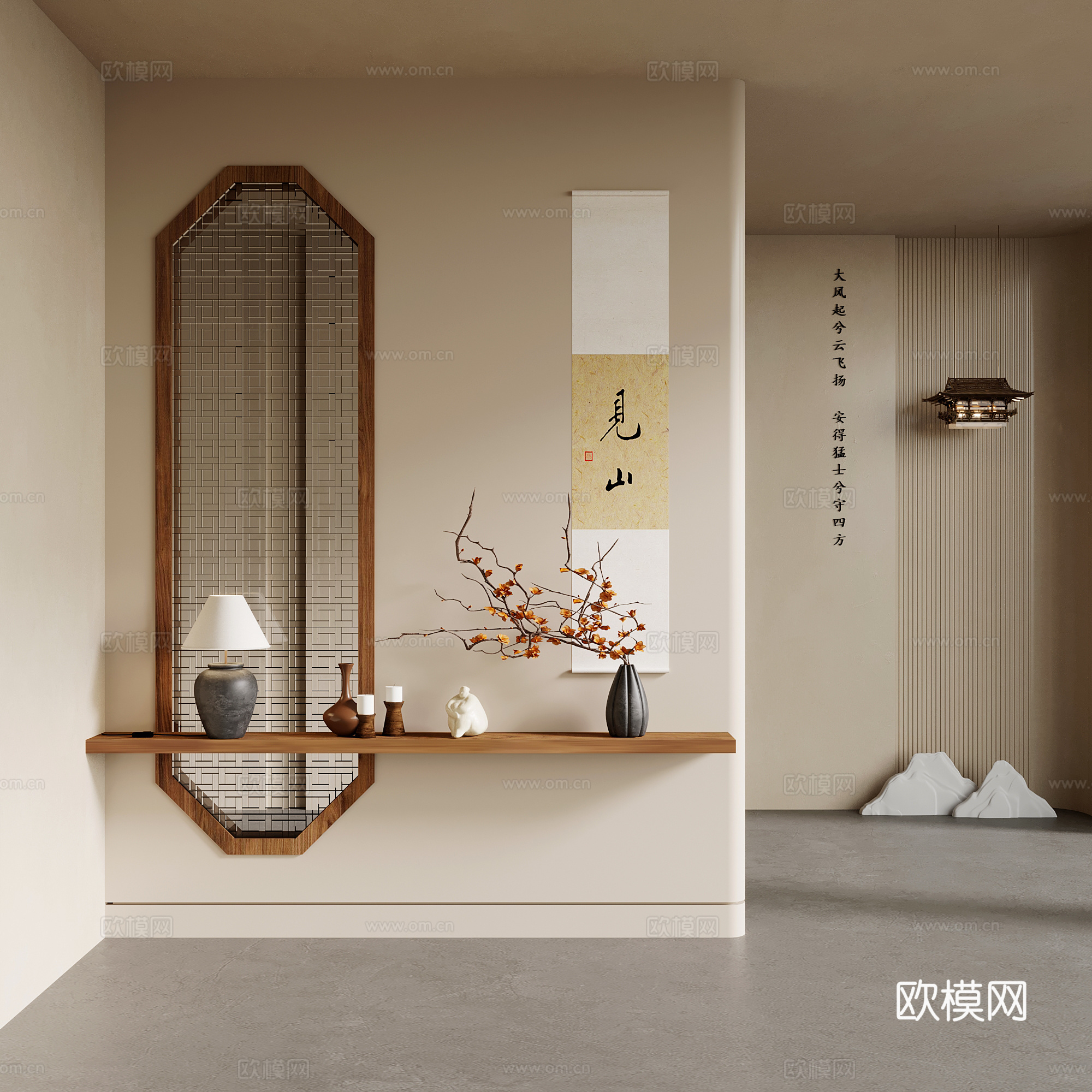 10玄关 新中式玄关 玄关背景 端景墙3d模型