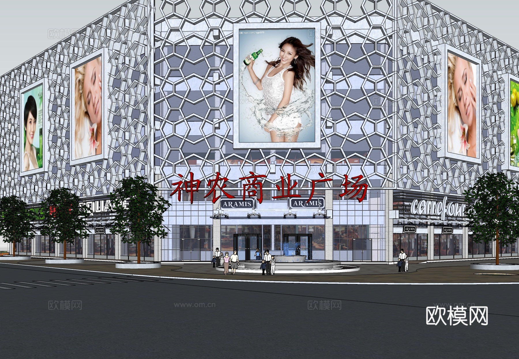 现代商业广场免费su模型下载