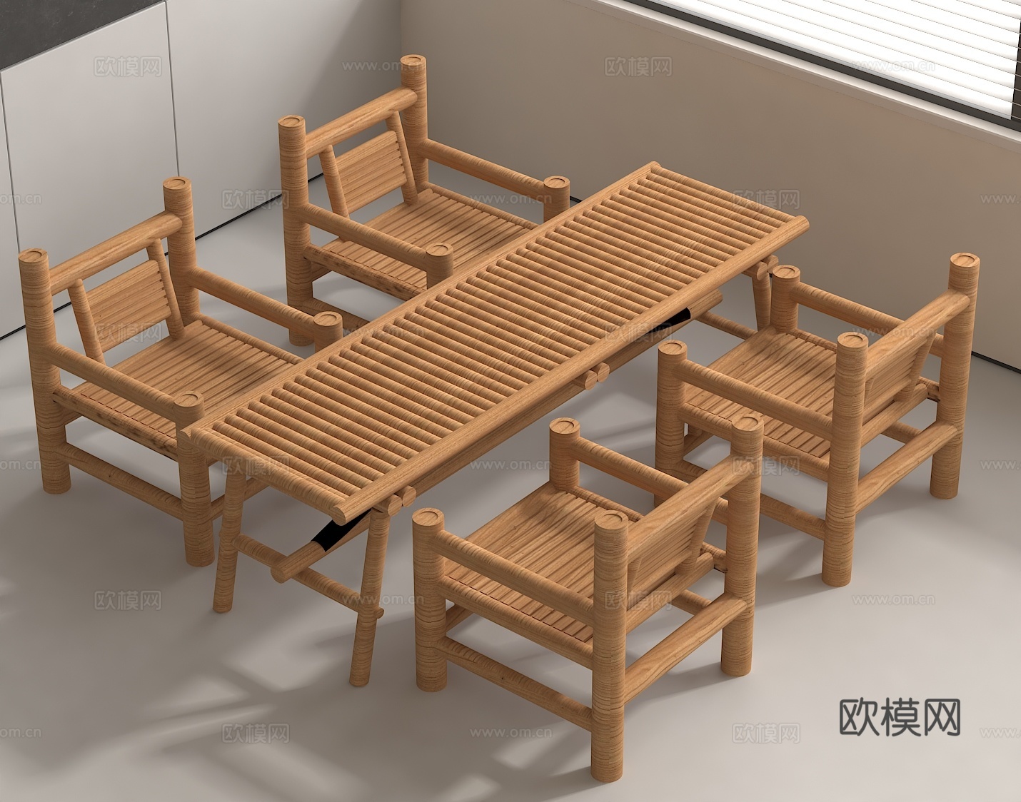 竹制家具 简约餐桌椅 自然材质  休闲桌椅 户外家具 手工竹su模型