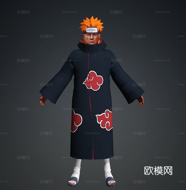 《火影忍者》川普版天道佩恩 搞笑人物 塌陷模型，特朗普3d模型
