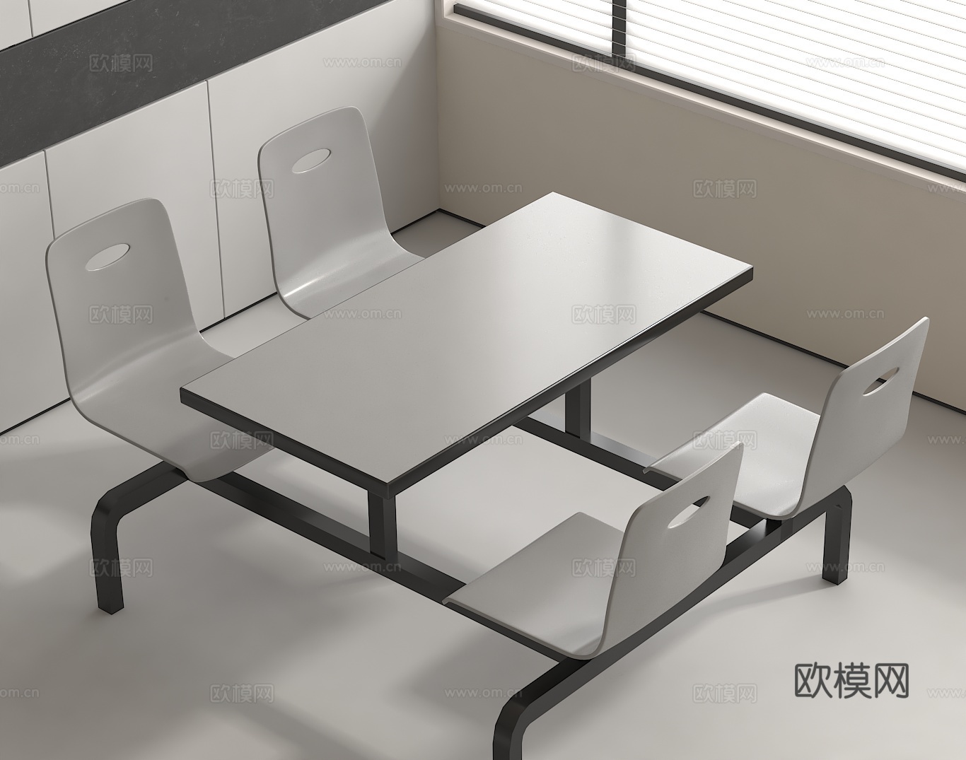 食堂桌椅  四人餐桌  员工用餐区 连体桌椅 办公家具3d模型