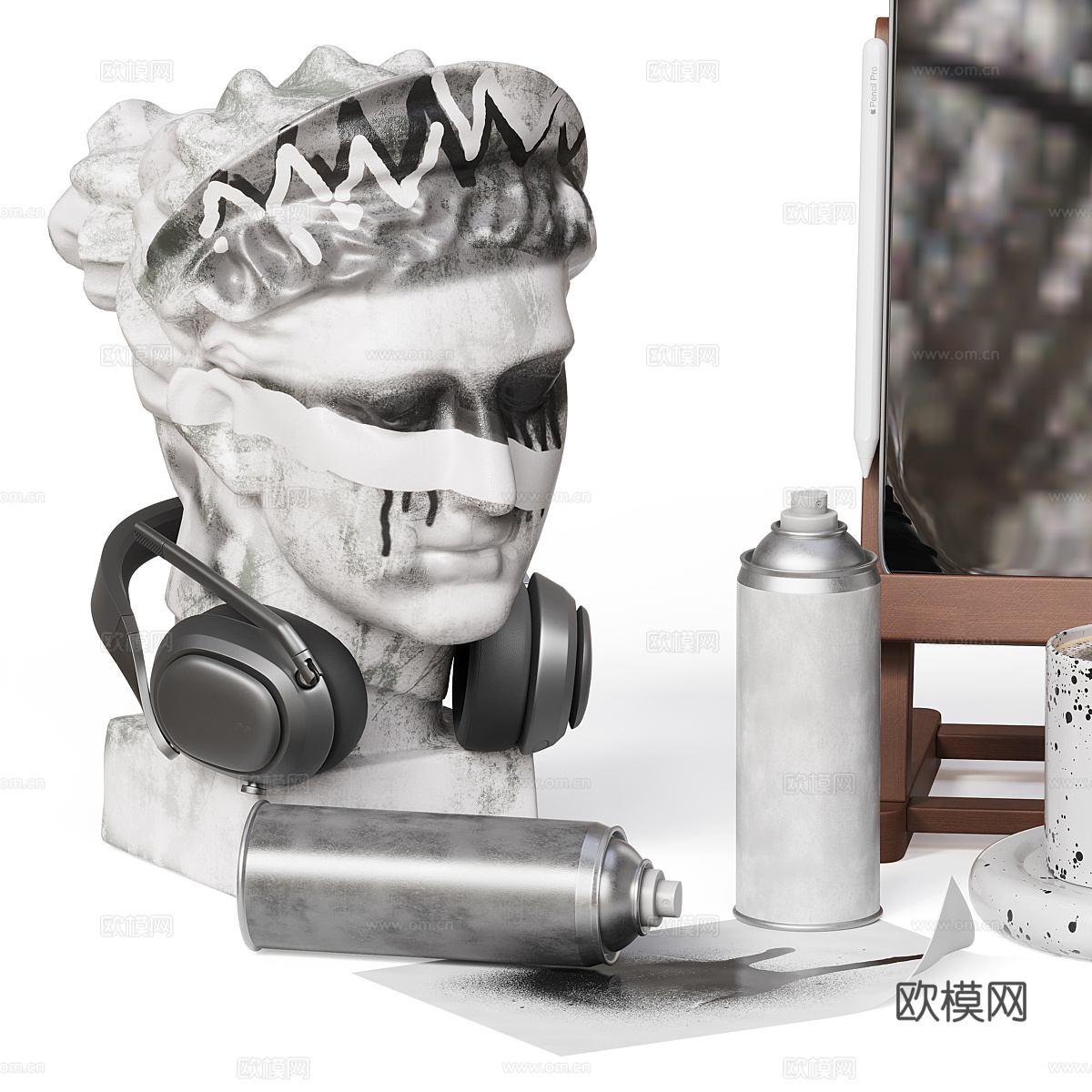 现代意式艺术饰品摆件组合3d模型