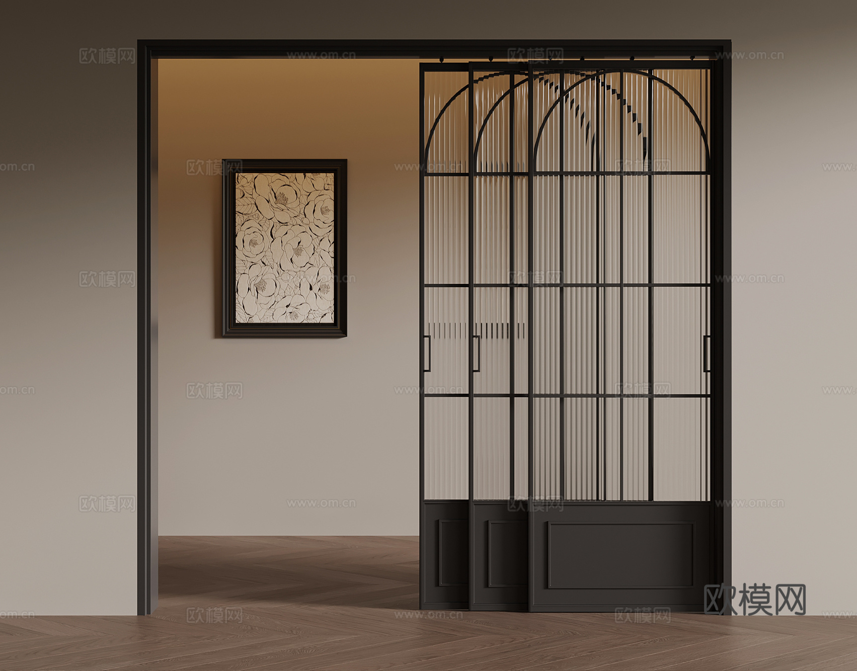 20现代推拉门 长虹玻璃推拉门 挂画3d模型