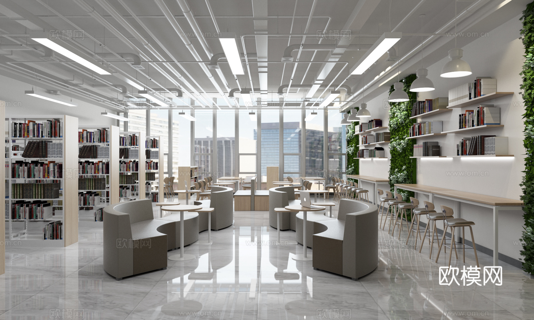 现代图书馆 文创书店 图书吧 自习教室 资料室 休闲阅读区3d模型