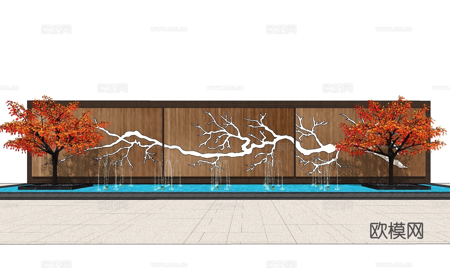 中式景观墙su模型下载