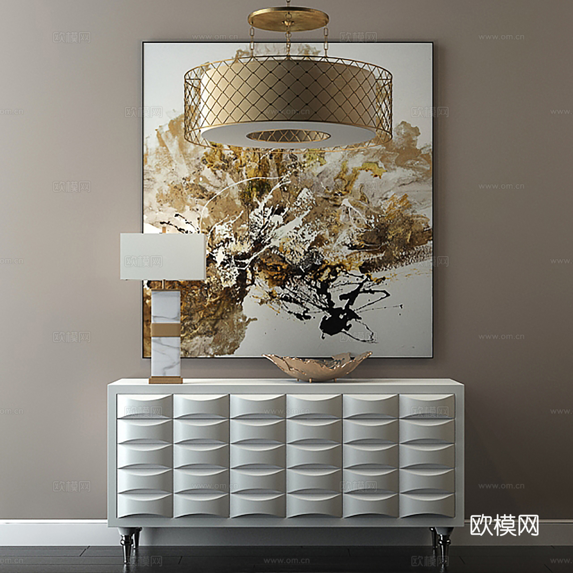 现代边柜 装饰柜玄关林柜 台灯吊灯3d模型