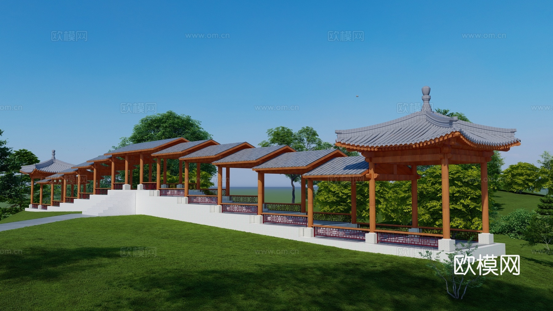 中式连廊 风雨廊 爬山廊 游廊 文化长廊3d模型