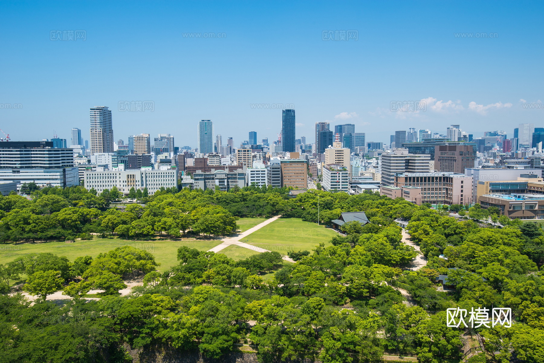 白天城市建筑户外外景 城市外景 城市公园草坪外景