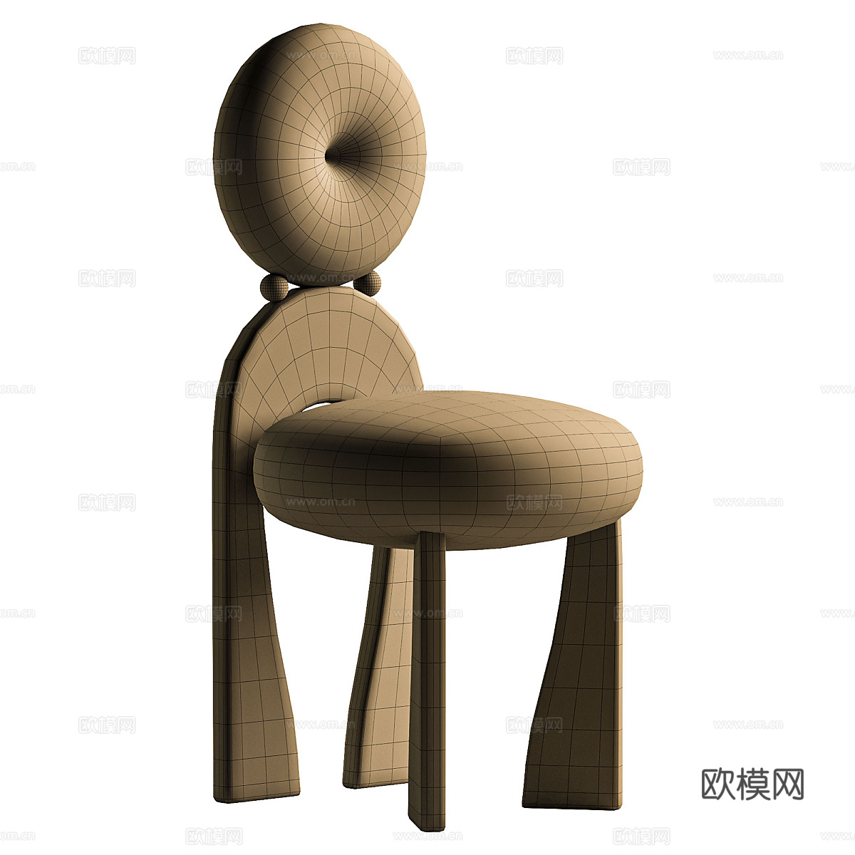 新中式中古风木质布艺单椅3d模型