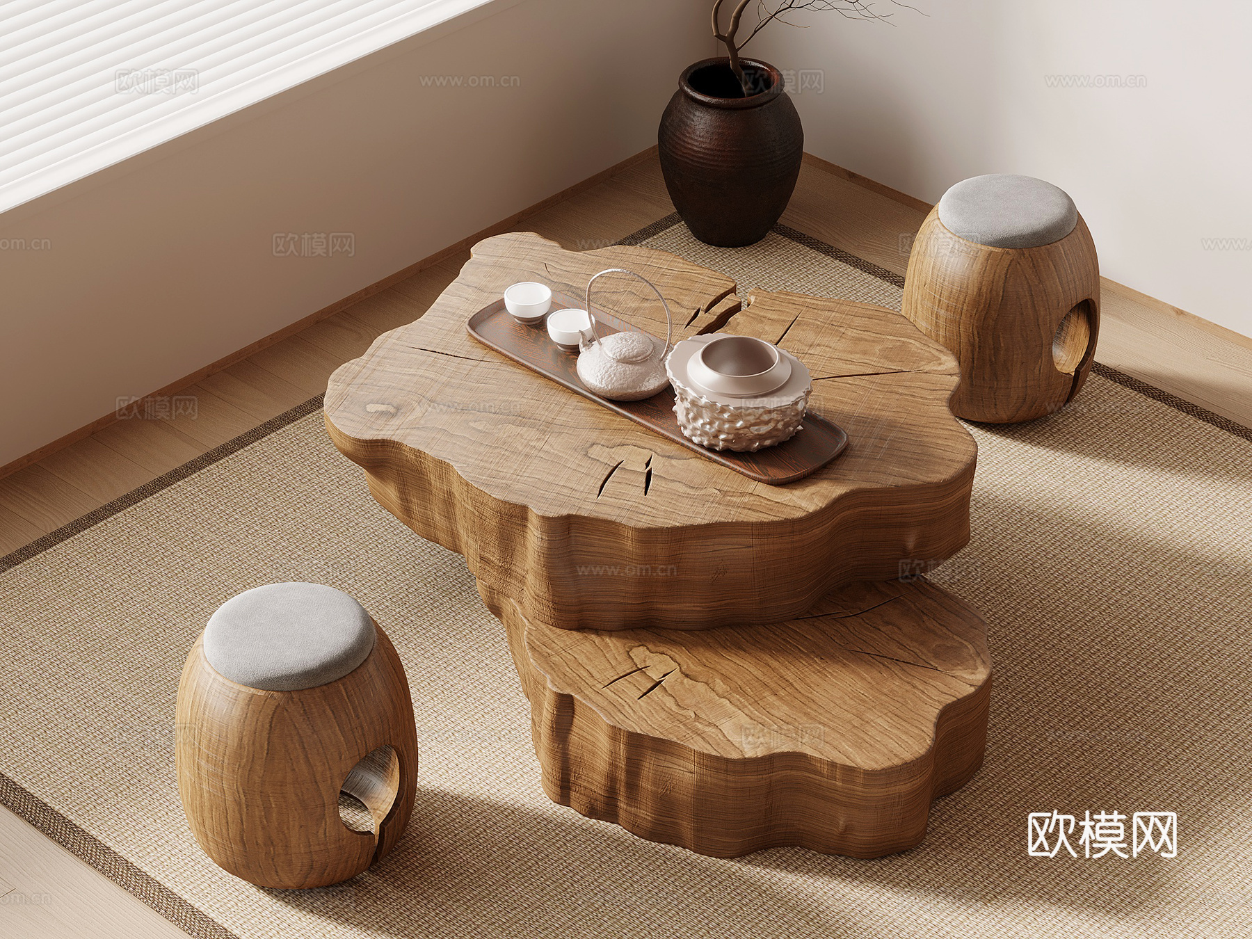 16茶台 侘寂风茶桌椅 茶台 茶具3d模型